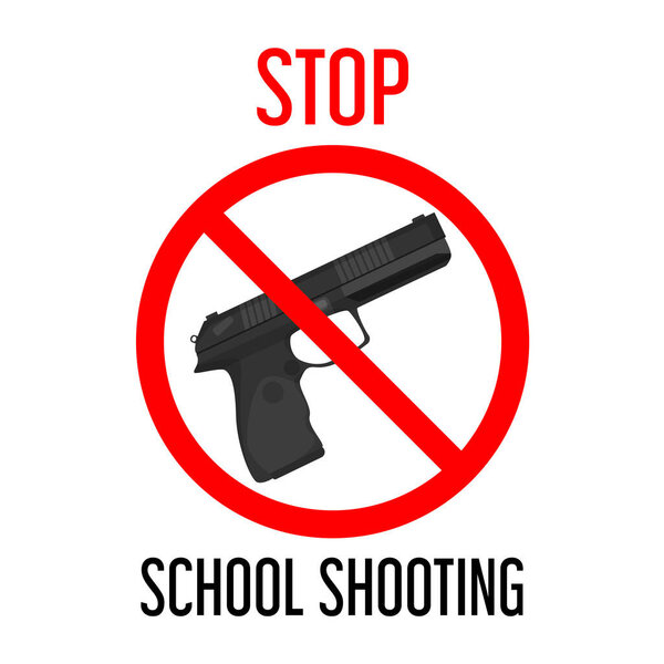 Stop school shooting vector isolated. Gun behind the red