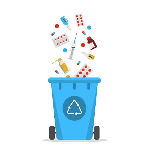 Recycle bin for the expired drugs vector isolated — Stock Vector