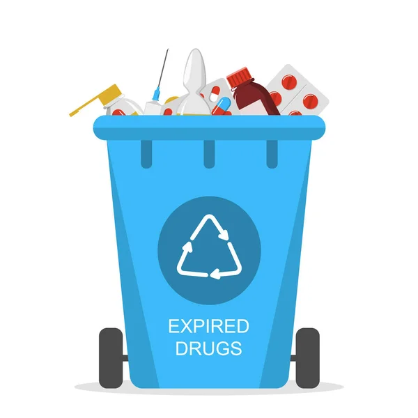 Recycle bin for the expired drugs vector isolated — Stock Vector