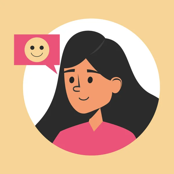 Chica morena sonrisa vector aislado. Emoción positiva en la cara — Vector de stock