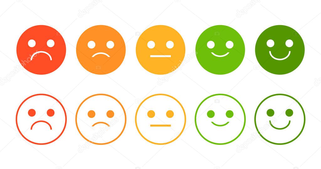 Emoji rating system vector isolated. Smiley face icon collection