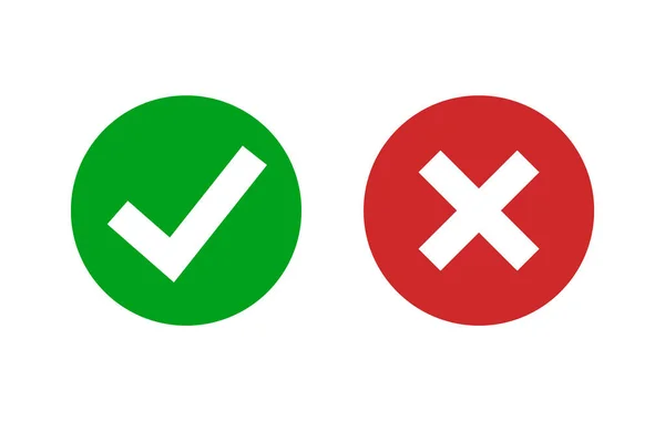 Check mark icon vector isolated. Green yes sign and red no — Stock Vector