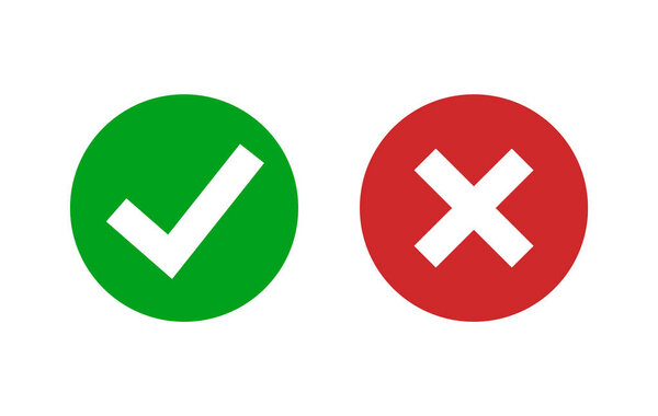 Check mark icon vector isolated. Green yes sign and red no
