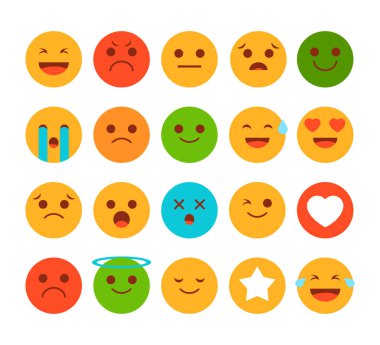 Emoji koleksiyonu. Mutlu sarı yüz kümesi vektörü izole edildi