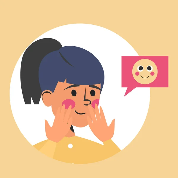 Schüchterne Frau und Emoji-Gesichtsvektor isoliert. süßes junges Mädchen — Stockvektor