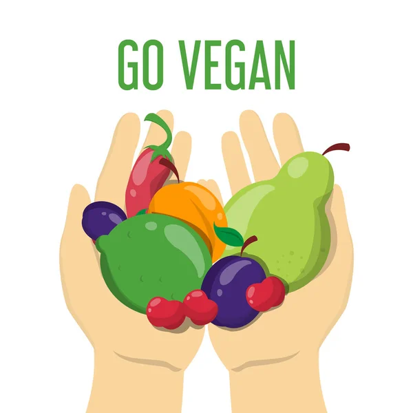 Früchte in den Händen Vektor isoliert. vegan leben, natürlich und frisch essen — Stockvektor
