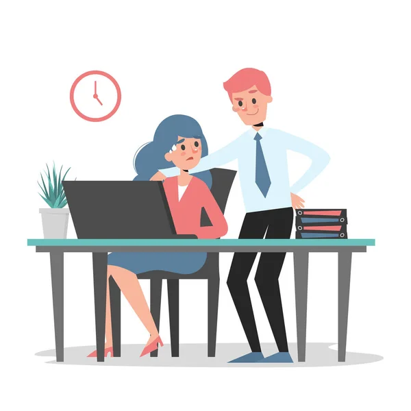 Sexual harassment at work vector isolated. Man touch woman — Stock Vector