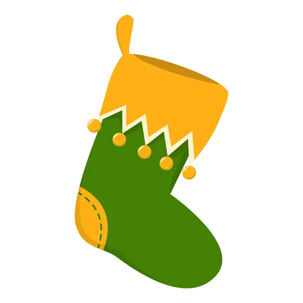 Green stocking vector isolated. Christmas sock, decoration element. — Stock Vector