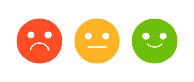 Emoji değerlendirme sistemi vektörü izole edildi. Gülen yüz simgesi koleksiyonu