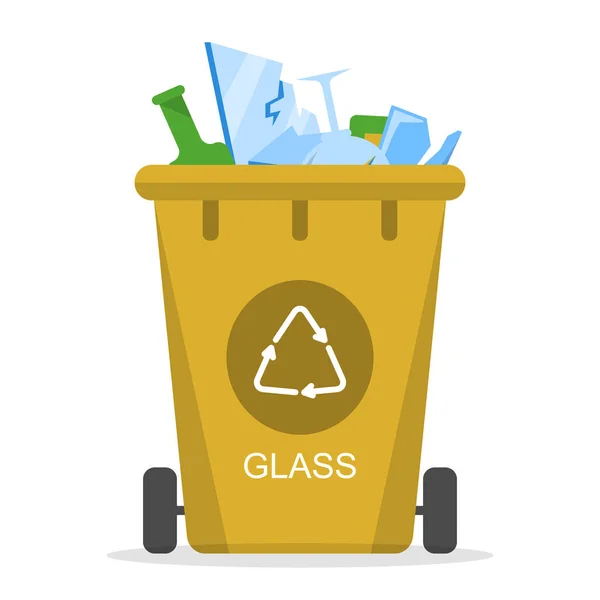 Glass waste in the trash bin vector isolated. Collection of garbage — Stock Vector