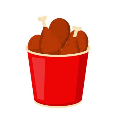 Kırmızı kova vektörlü tavuk budu izole edilmiş. Fast food