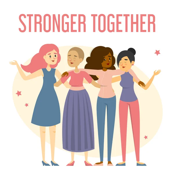 Grupp lyckliga kvinnor står tillsammans vektor isolerad — Stock vektor