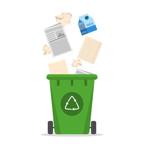 Paper waste in the trash box vector isolated. Separate your waste — Stock Vector