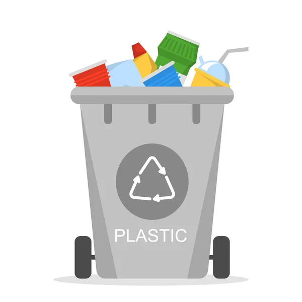 Plastic waste in the container bin vector isolated. Idea of rubbish — Stock Vector