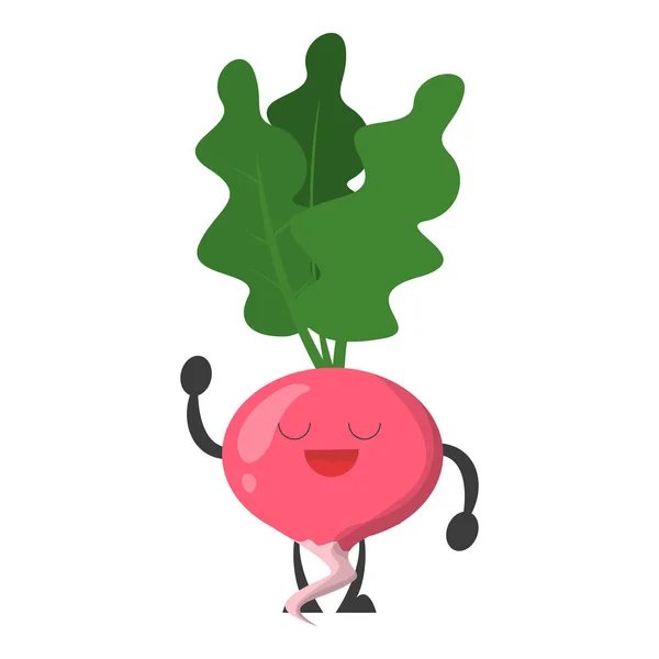 Divertido y lindo vector de carácter rábano aislado. Planta vegana — Vector de stock