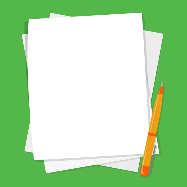 Pile of blank white paper sheet and pen vector isolated.s — Stockový vektor