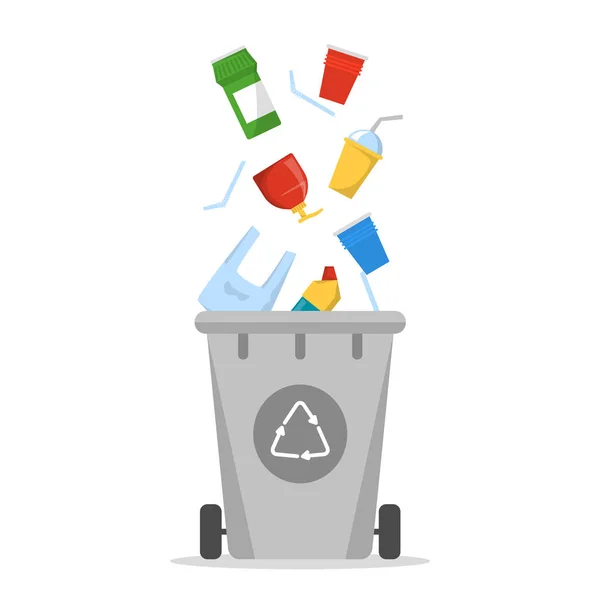 Plastic waste in the container bin vector isolated. Idea of rubbish — Stock Vector