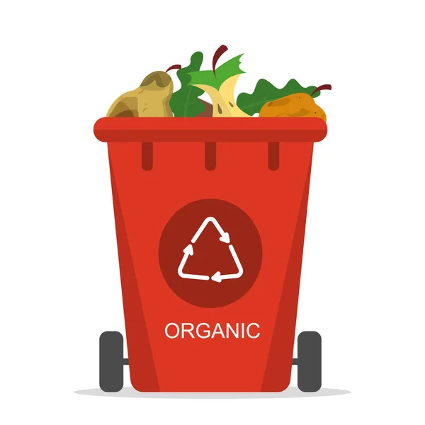 Rifiuti organici isolati nel vettore bidone della spazzatura — Vettoriale Stock