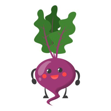 Funny and cute beet smiling. Vector isolated vegetable standing