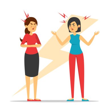 Two women argue vector isolated. Lady in anger shouting clipart