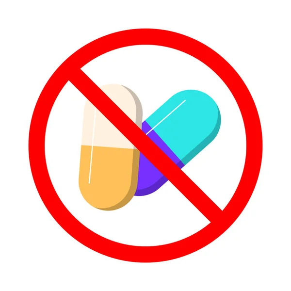 Pills in the red sign vector isolated. Say no to narcotic — Stock Vector