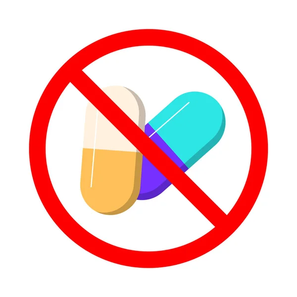 Pills in the red sign vector isolated. Say no to narcotic