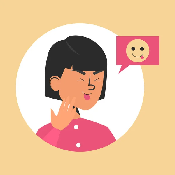 Cute girl shows tongue vector isolated. Yellow funny emoji — Stok Vektör