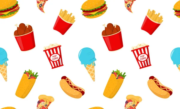 Fast-Food-Mustervektor isoliert. scharfes, leckeres Essen, Pommes — Stockvektor