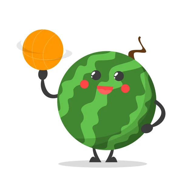 Watermelon playing basketball vector isolated. Healthy eating — Stok Vektör