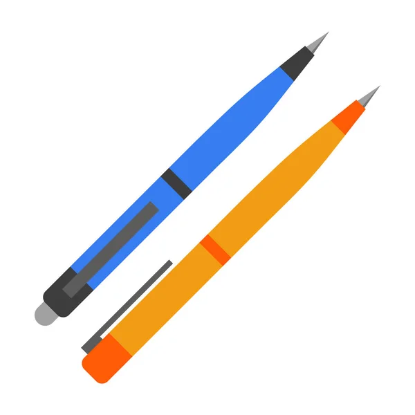 Вектор ручки изолирован. Две ручки, голубая и оранжевая, канцтовары — стоковый вектор