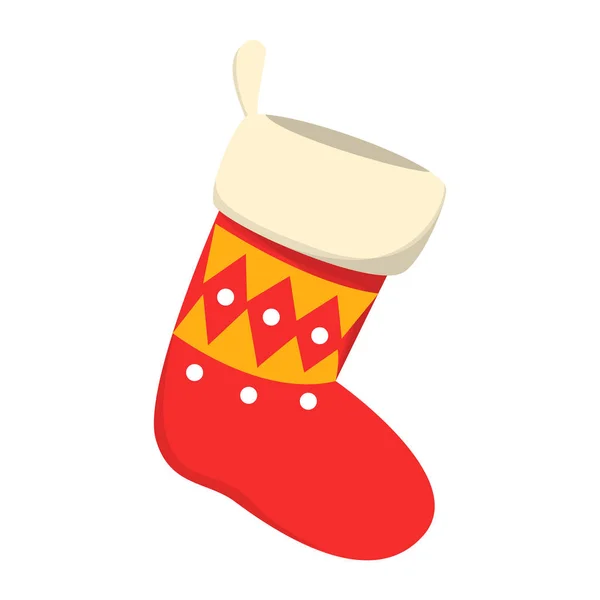 Red stocking vector isolated. Christmas sock, yellow geometric — Stock Vector