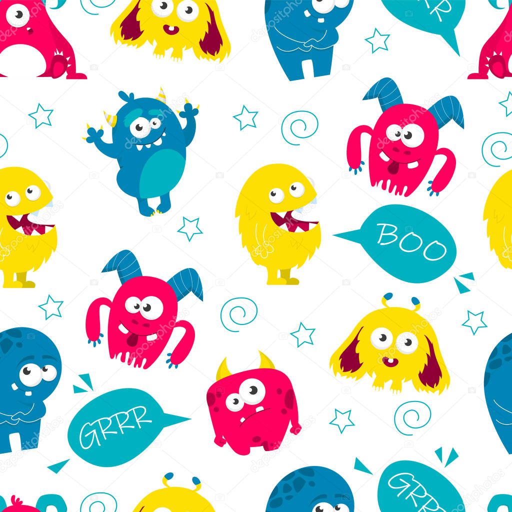 Monster colorful seamless pattern vector isolated illustration