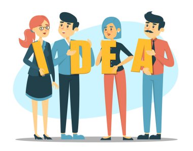 İş adamları ayaktalar ve kelimenin harflerini tutuyorlar.