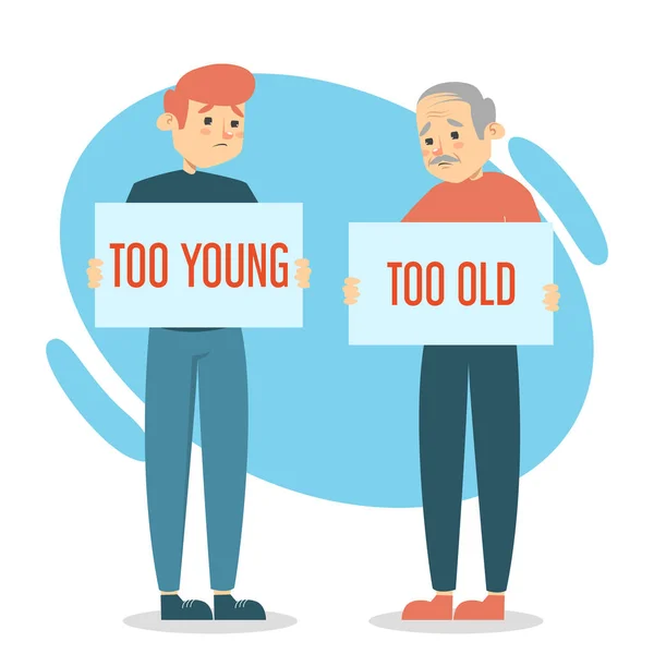 Too young and too old man vector isolated. Idea of ageism — 스톡 벡터