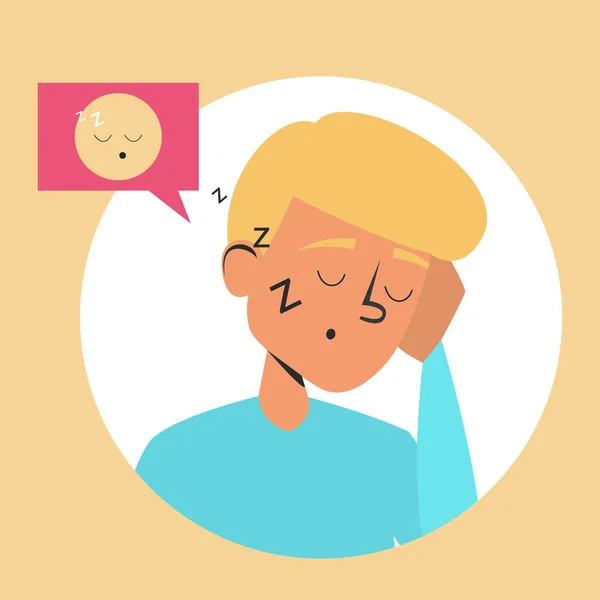 Sleepy man portrait vector isolated. Yellow emoji — 스톡 벡터