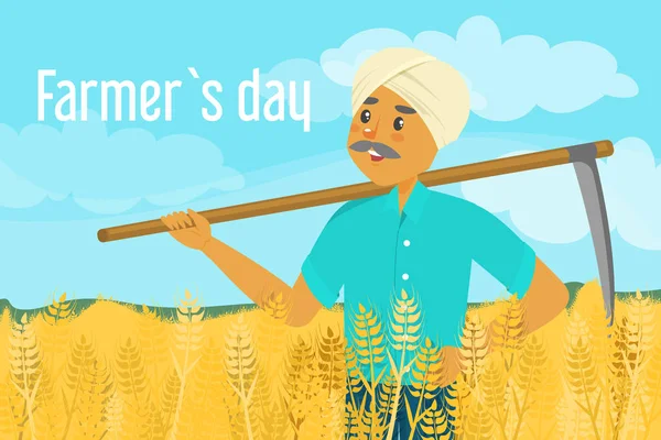 Farmer day vector illustration. Happy asian farmer standing — 스톡 벡터