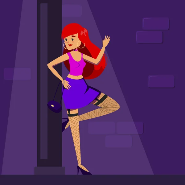 Sokakta duran bir fahişe. Kırmızı elbiseli seksi kız.