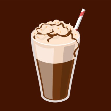 İzole edilmiş cam bir vektörde kahve frappe. Lezzetli kırmızı pipet