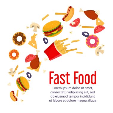 Lezzetli fast food vektörlü web afişi izole edilmiş. Özel teklif