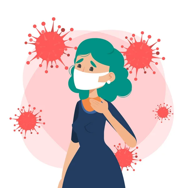 Donna in maschera circondata da coronavirus vettore isolato . — Vettoriale Stock