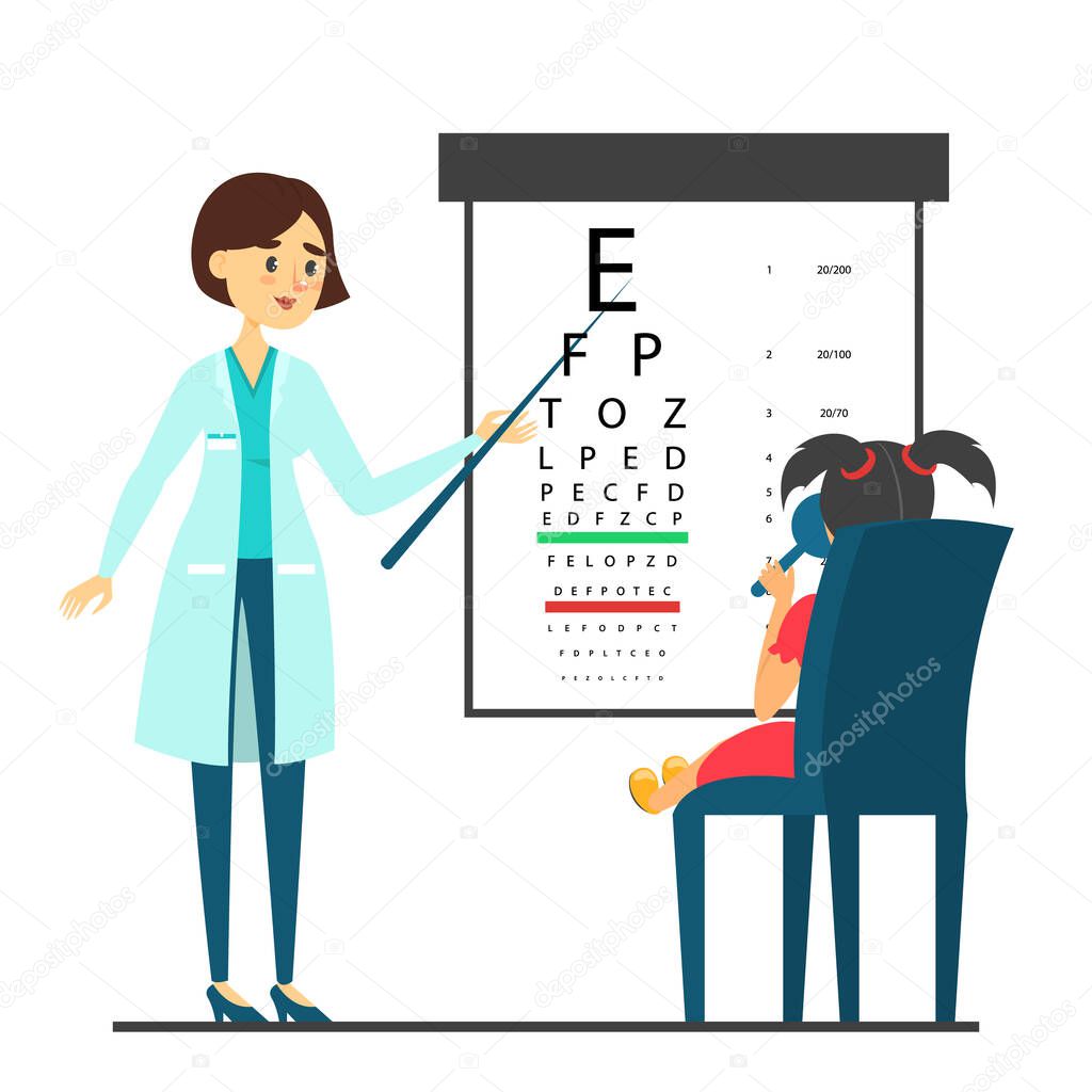 Female beautiful doctor oculist standing at the eyesight