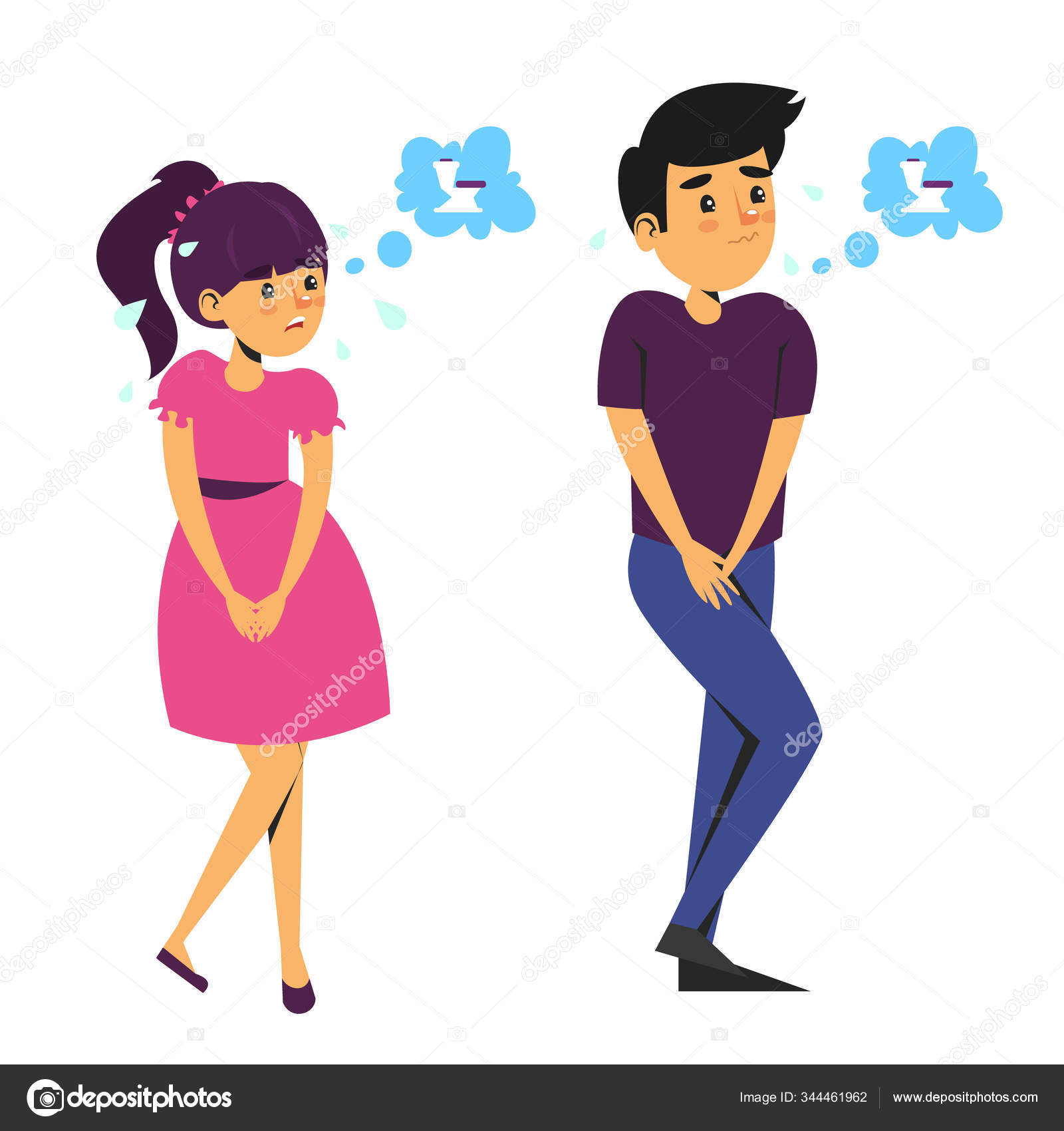 standing  pee girl 子供たちが立っておしっこしたい。女の子と男の子 ストックベクター ©ImLucky 344461962