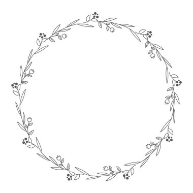 Şirin ve basit çiçek çelengi vektörü izole edilmiş.