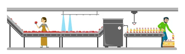 Przenośnik Soku Jabłkowego Wektorze Fabrycznym Odizolowany Przemysł Spożywczy Owoce Przenośniku — Wektor stockowy