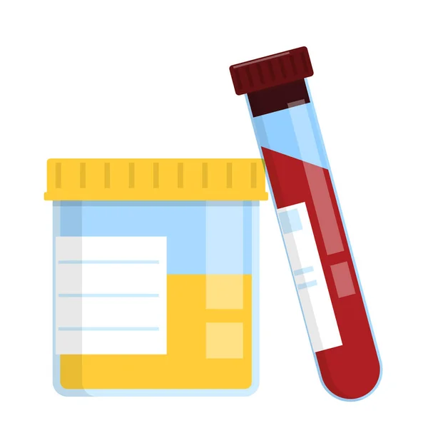 Blood and urine samples vector isolated. Medical analysis in laboratory. Test tube and container. — Stock Illustration Blood Urine Samples Vector Isolated Medical Analysis Laboratory Test Tube Stock Illustration