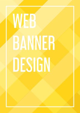 Reklam web pankartı vektörünün soyut tasarımı izole edildi. Arka planda örnek metin ve renkli öge. Mizanpaj koleksiyonu. Sarı rengin yaratıcı modern şablonu