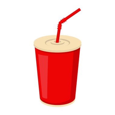 Kırmızı plastik bardak vektörüyle izole edilmiş soda içecekler. Konteynırda nefis içecek. Karbonatlı su reklam sembolü.
