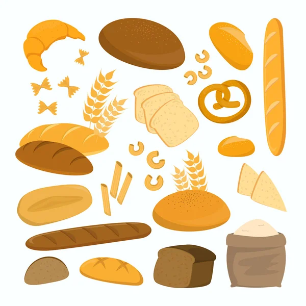 Bread Pasta Set Vector Isolated Collection Various Bakery Products Tasty — Stock Vector