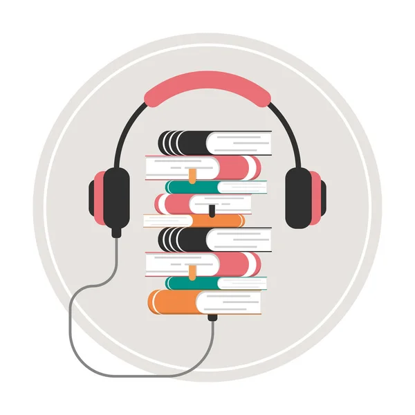 オーディオブックのコンセプトベクトルを分離 オンライン教育と学習 インターネット図書館 ヘッドフォンの面白い文学 — ストックベクタ