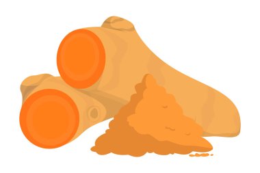 Zerdeçal vektör izole edildi. Taze bitkisel malzeme. Yiyecek için aromatik baharat. Asya kökü, sağlıklı vejetaryen ve vejetaryen yemekleri. Uygun beslenme fikri.